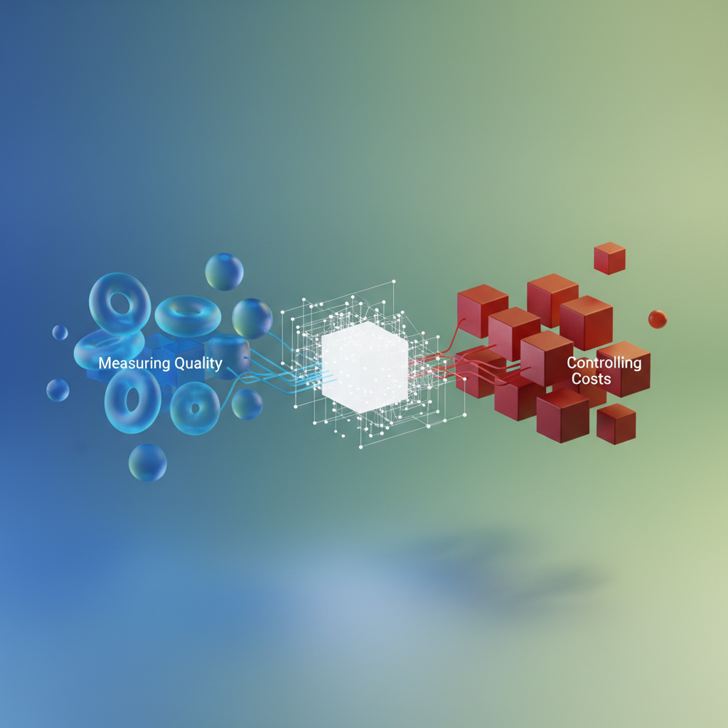 Visual: dashboard showing comment actionability rate, override rate, and token cost metrics over time