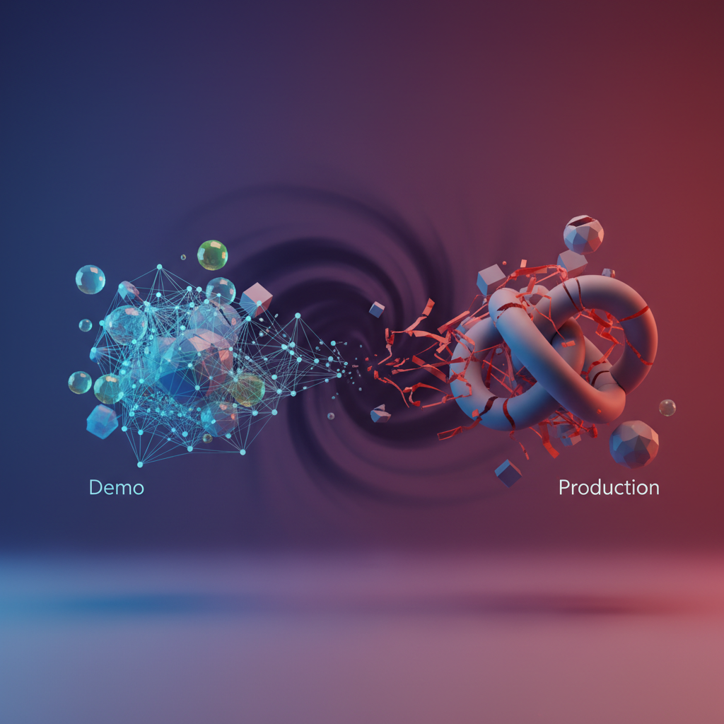 Visual: architecture diagram showing demo vs production request flow