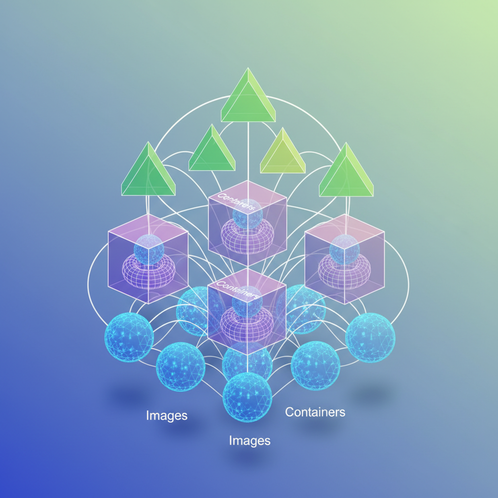 Visual representation of Docker images and Helm charts operating at different abstraction layers