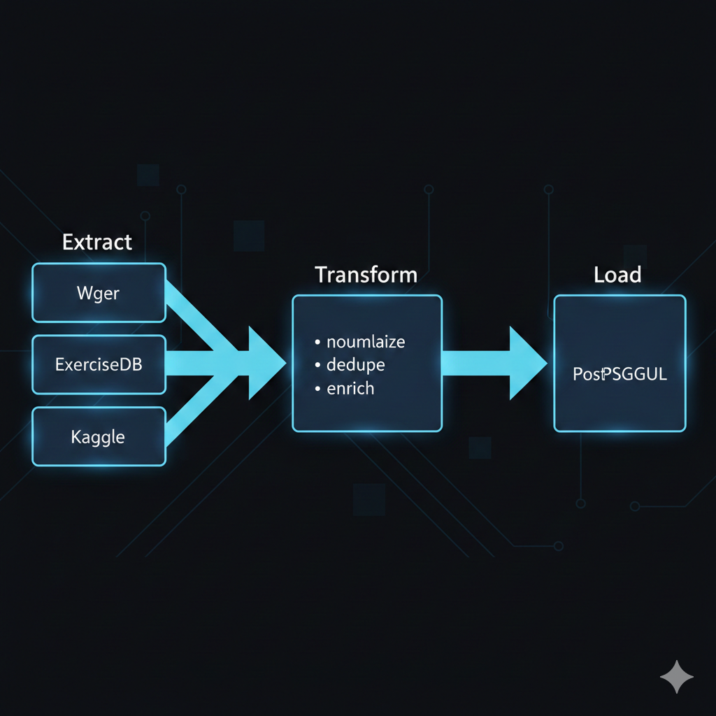 ETL pipeline showing extraction from multiple APIs through transformation to PostgreSQL