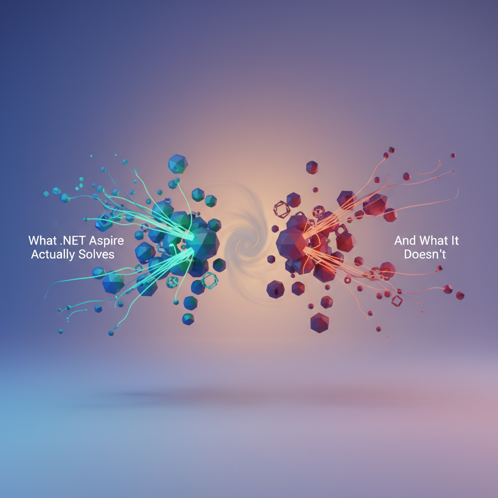 Visual: .NET Aspire architecture showing AppHost orchestration, Service Defaults, and Component Integrations