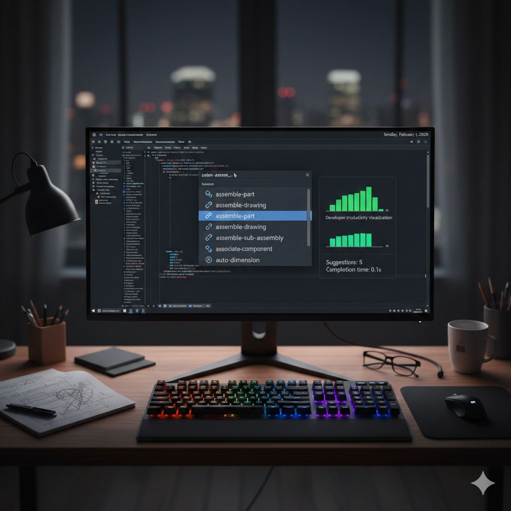 Terminal showing tab completion suggestions for CAD CLI commands