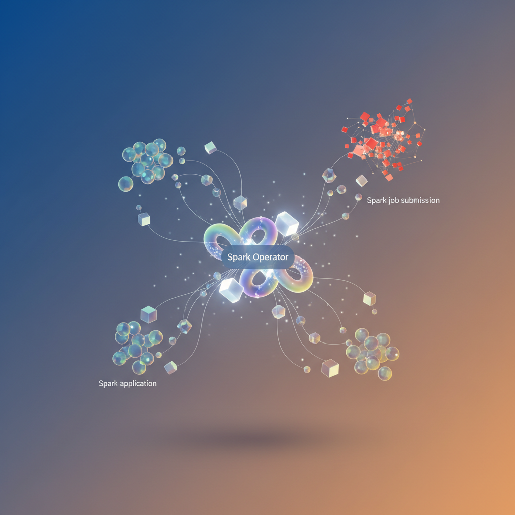 Visual: Spark Operator architecture diagram showing declarative SparkApplication resources being reconciled by the operator controller