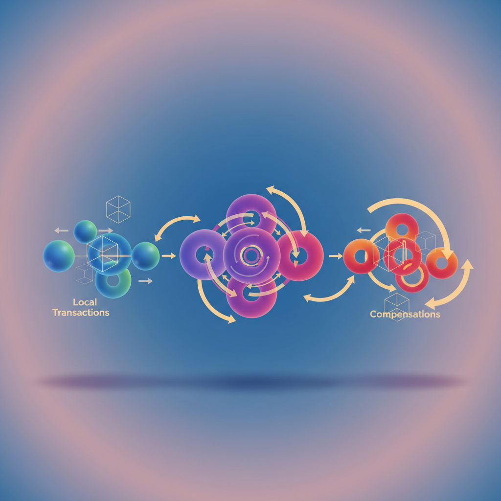 Visual: Saga pattern with local transactions and compensating actions